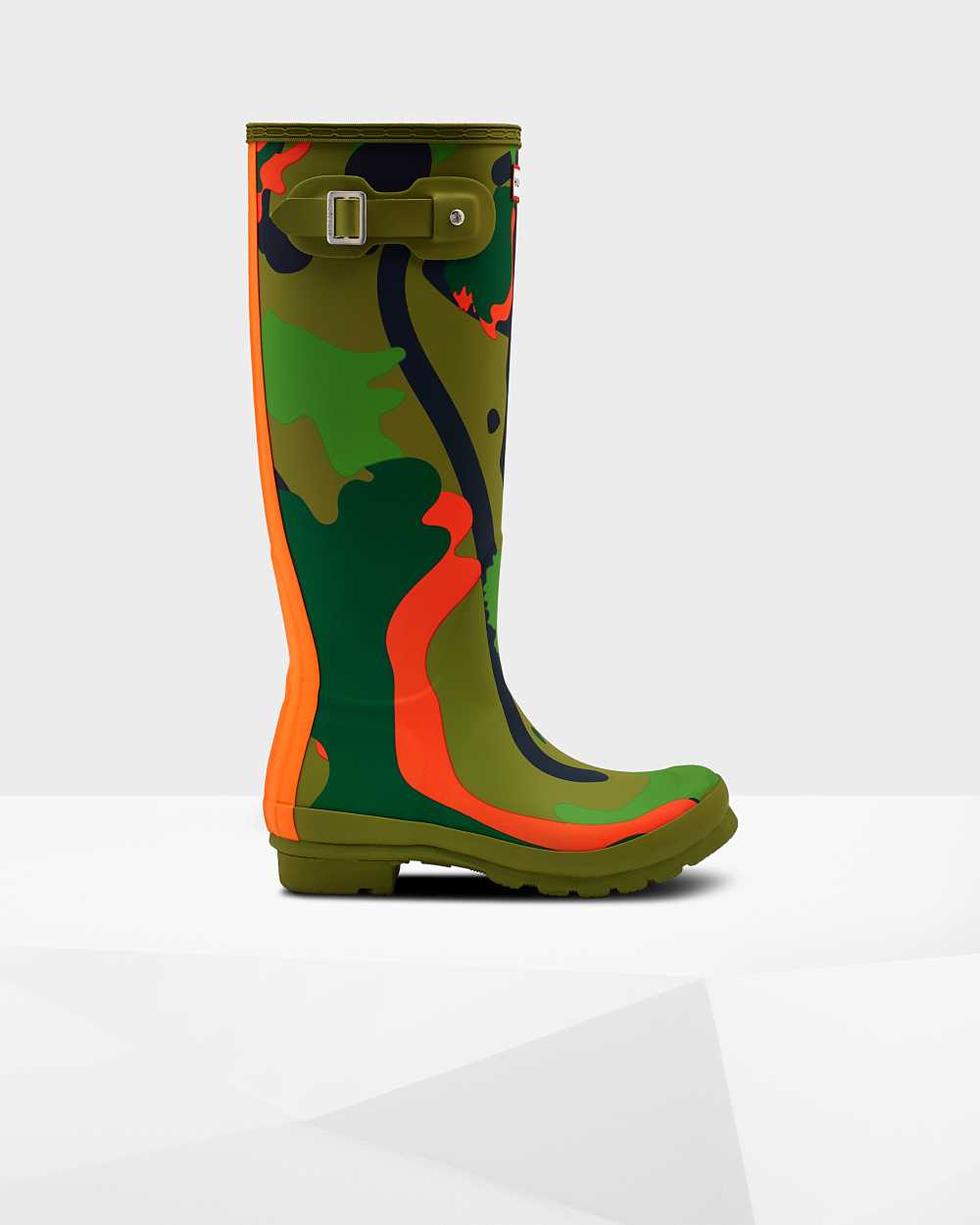 Womens Hunter Original Tall Rockpool Camo Rain Boots Green Camo | NTHSAF-907